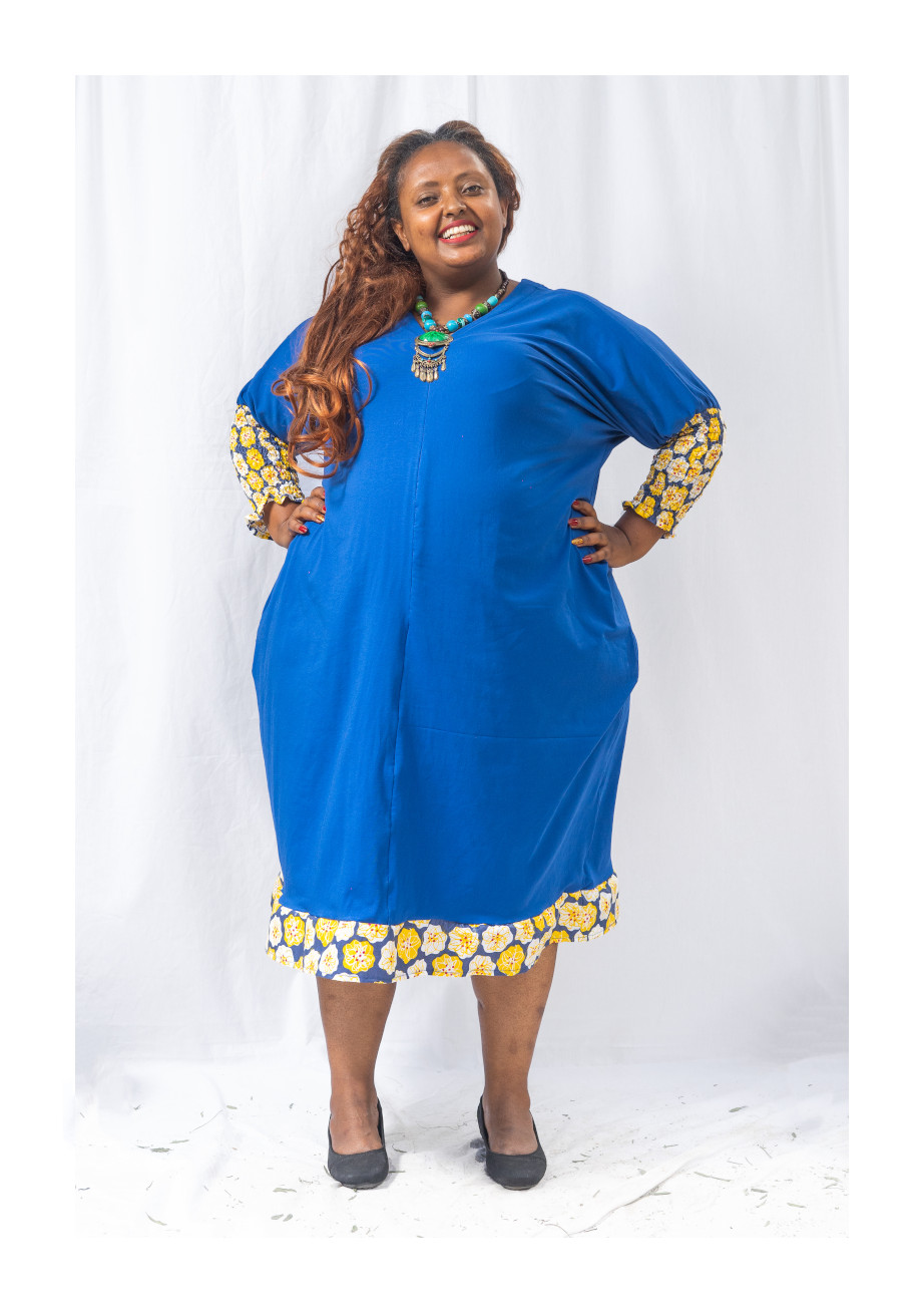 Blue Dress with Floral Accents – Lomi Addis
